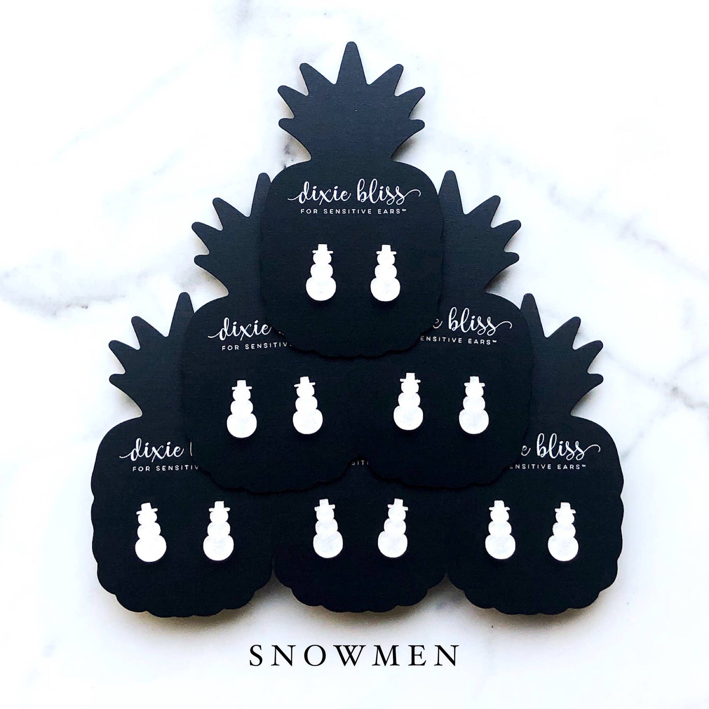 Snowmen Stud Earrings in White Shimmer