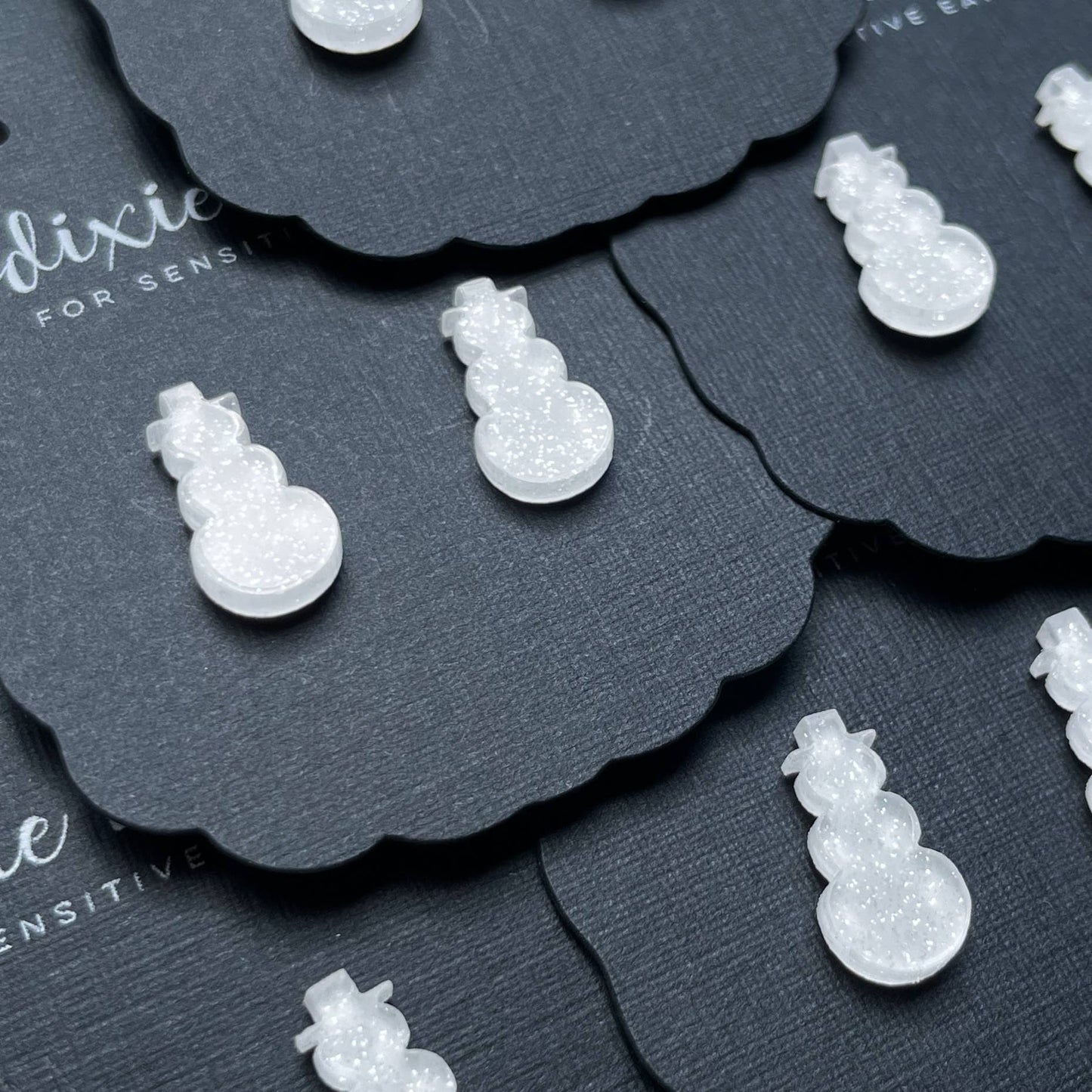 Snowmen Stud Earrings in White Shimmer