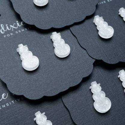 Snowmen Stud Earrings in White Shimmer