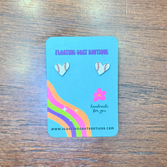 Baseball Heart Stud Earrings