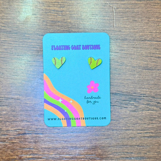 Softball Heart Stud Earrings