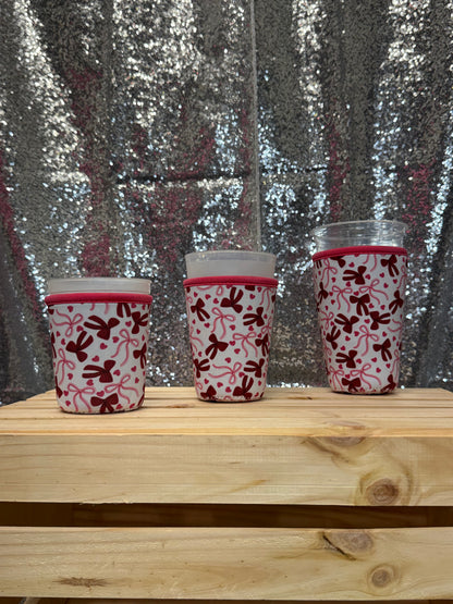 Reusable Iced Coffee Sleeve - Valentine's Coquette Bows