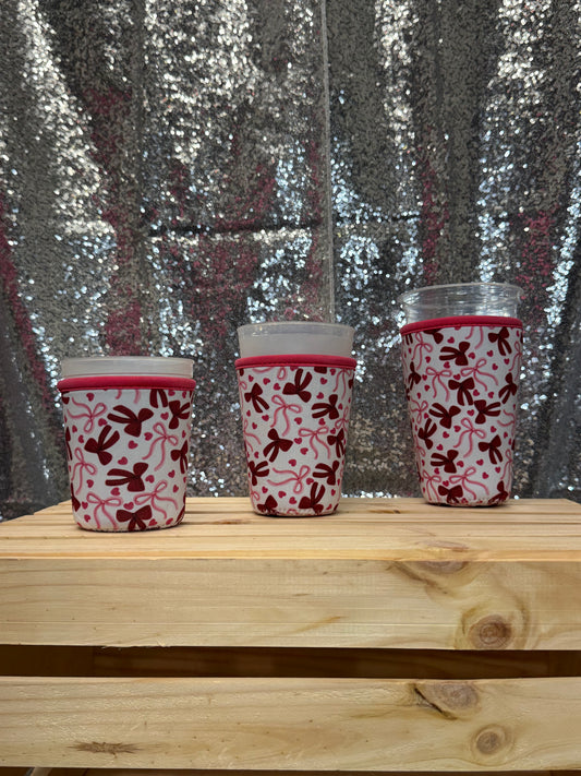 Reusable Iced Coffee Sleeve - Valentine's Coquette Bows