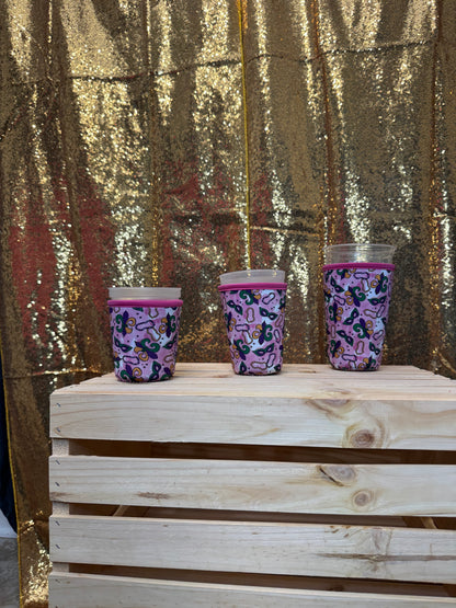 Reusable Iced Coffee Sleeve - Mardi Gras Collage
