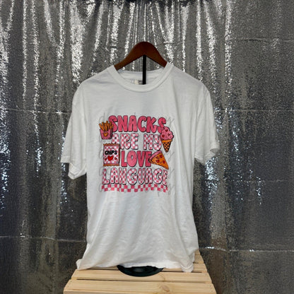 Snacks Are My Love Language (Pink Text) Shirt