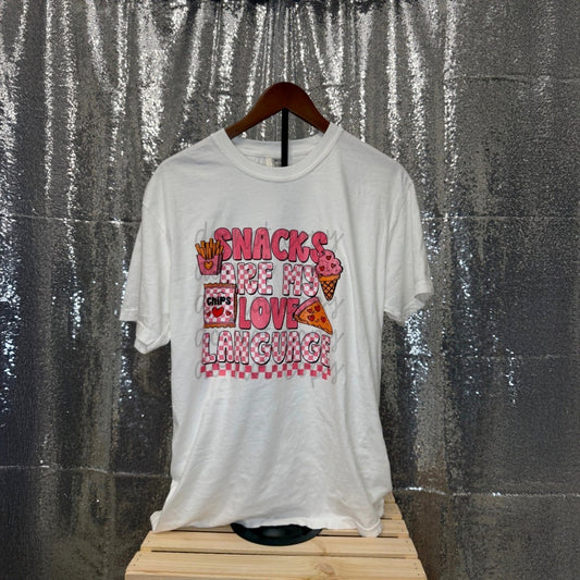 Snacks Are My Love Language (Pink Text) Shirt